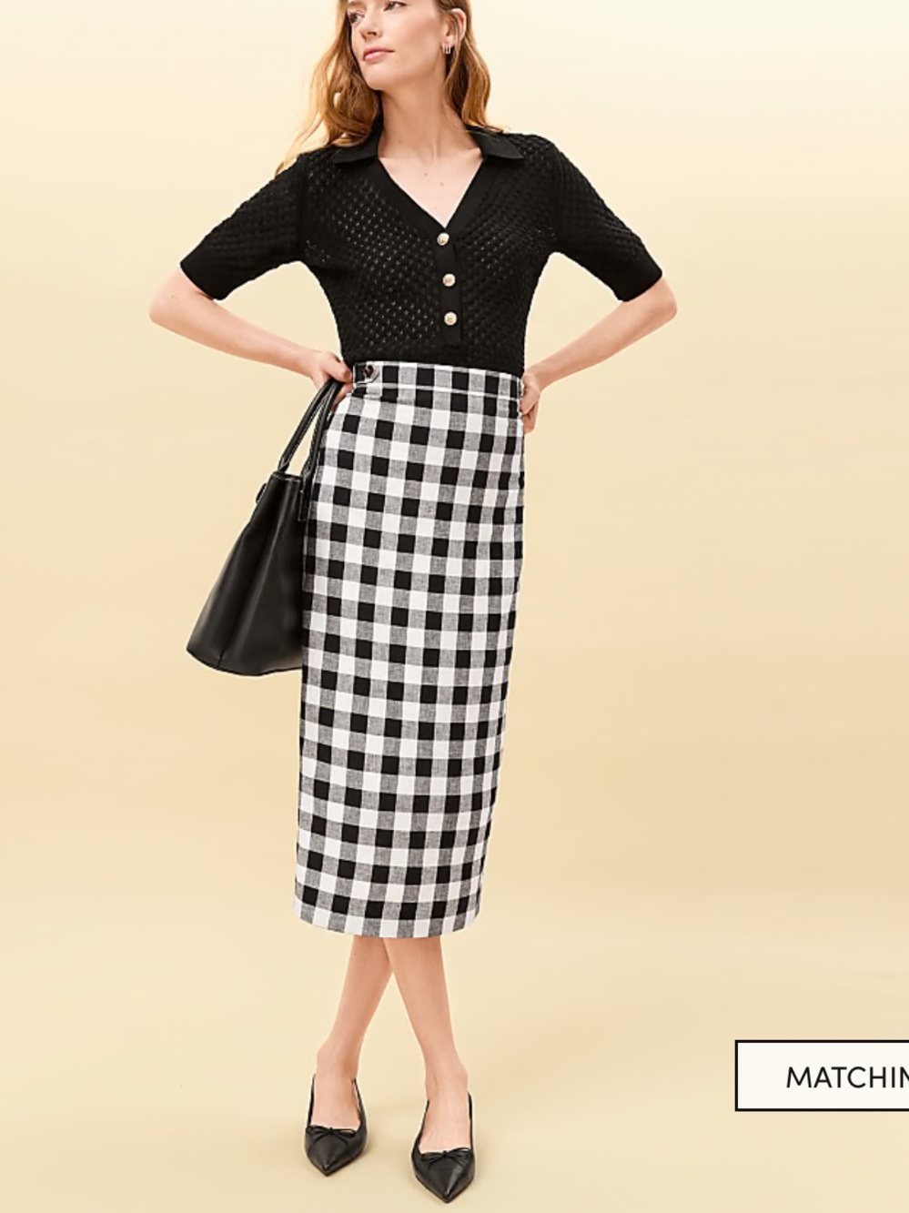 NWT Ann Taylor Black and White Gingham Midi Skirt
